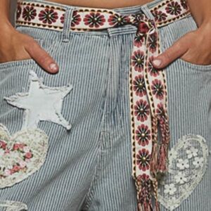 POL Floral Embroidered Belt - Pink and Crème 54 inches